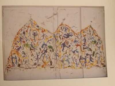 Raffigurava una sorta di labirinto dove fili di ogni colore si intrecciavano a figure antropomorfe stilizzate a simboleggiare gli ingarbugliati percorsi della mente umana